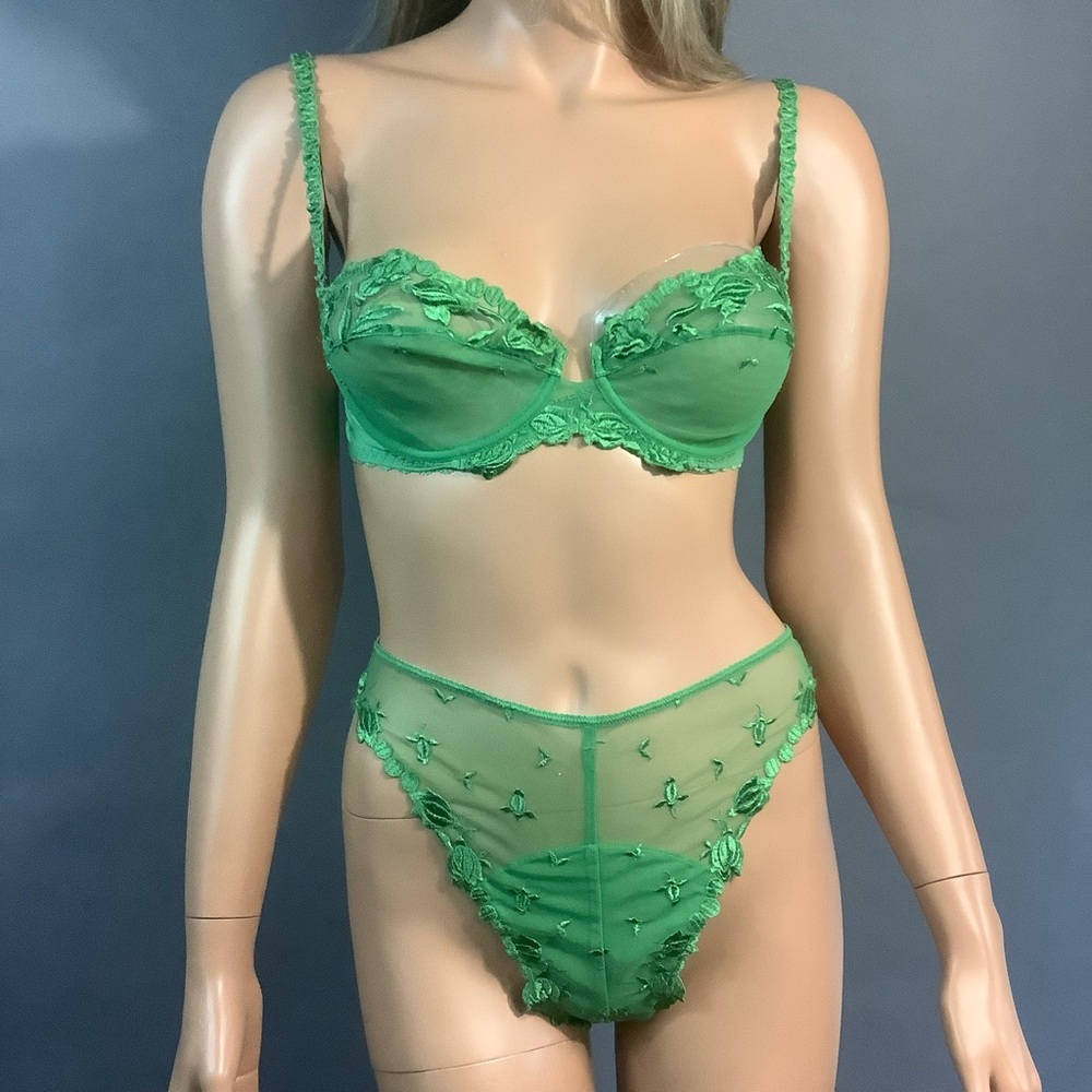 La Perla Malizia 34C Irish Kelly Geen Bra & Brazilian Brief Size 2 Made in Italy